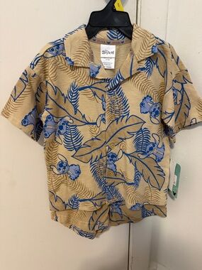 Boys' Beige & Blue Tropical Print Shirt with Shorts